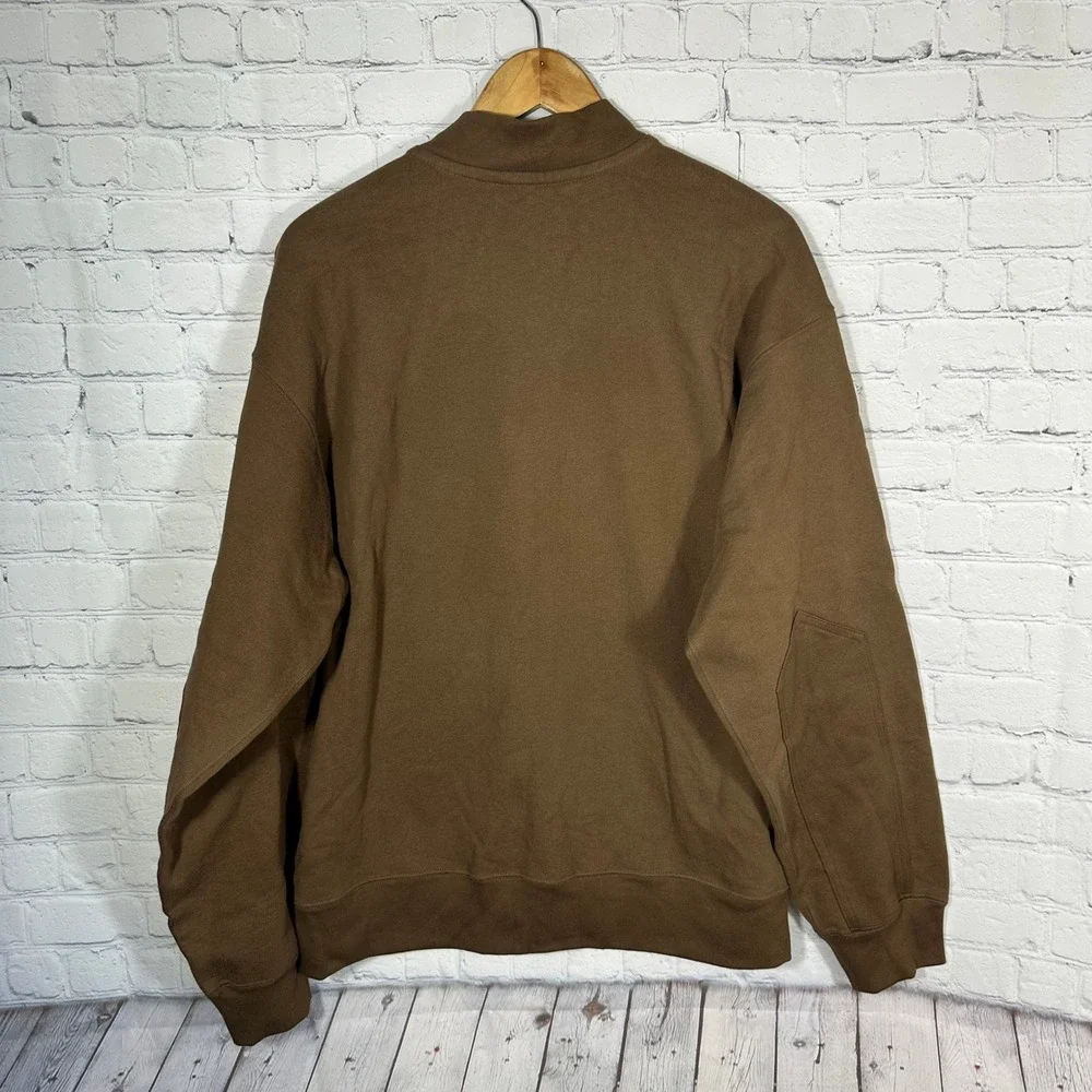 American Giant Mens Brown Cotton Fleece Full Zip Bomber Jacket Made in USA Large